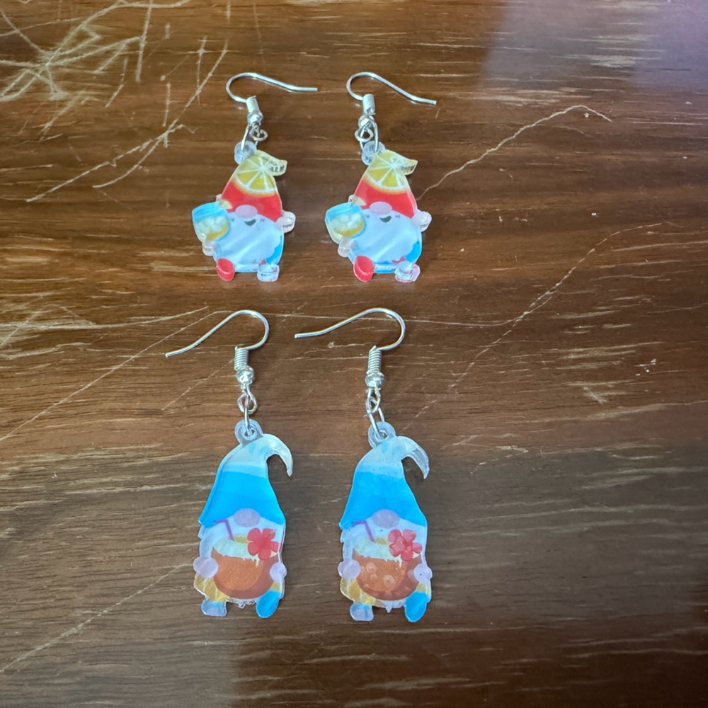 Set of 2 Summer Gnome Dangle Earrings - Picture 2 of 2